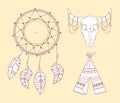 teepee bull skull and dreamcatcher boho and tribal