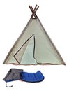 Teepee Camping Tent and Sleeping Bag Royalty Free Stock Photo