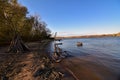 Teepee of driftwood on the shores of the Mississippi river