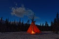 Teepee in the forest at night