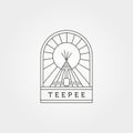 Teepee indian badge symbol with sunburst illustration design, native american tent logo vector design Royalty Free Stock Photo