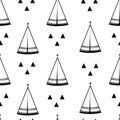 Teepee, native american tent seamless pattern