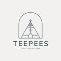 teepees with emblem logo line art vector illustration template design