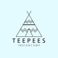 teepees indian camp line art logo, icon and symbol, illustration design