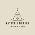 teepees indian line art logo vector simple illustration template icon graphic design. traditional camp sign or symbol for