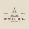 teepees line art logo vector illustration template icon graphic design. traditional indian camp sign or symbol for adventure and