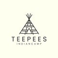 teepees line art style logo icon template design. indian camp vector illustration