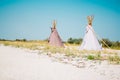 Teepees on the sea shore