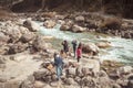 Teesta River front, Yumthang Valley, January 1 2019: Tourist people taking selfie too close to River after a recent news that