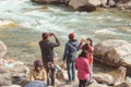 Teesta River front, Yumthang Valley, January 1 2019: Tourist people taking selfie too close to River after a recent news that