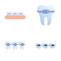 Teeth alignment icons set cartoon vector. Orthodontic brace system on teeth Royalty Free Stock Photo