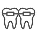 Teeth alignment line icon. Mouth braces, orthodontic treatment symbol, outline style pictogram on white background