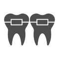 Teeth alignment solid icon. Mouth braces, orthodontic treatment symbol, glyph style pictogram on white background