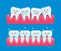 Teeth before and after braces. funny dental illustration in cartoon style