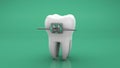 Teeth braces metal. Green background. 3d render