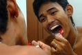 Teeth brushing Asian man Royalty Free Stock Photo