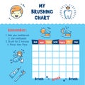 Teeth Brushing Incentive Chart. Teeth cleaning, child dental poster thin line art icons Royalty Free Stock Photo