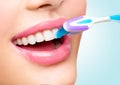 Teeth brushing. White healthy teeth Royalty Free Stock Photo