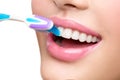 Teeth brushing. White healthy teeth Royalty Free Stock Photo