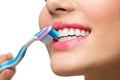 Teeth brushing. White healthy teeth