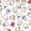 Teeth care treatment collection. Dental medicine theme pattern for posters, books, leaflets, stickers. Illustrations of