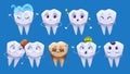 Teeth cartoon characters, clean and dirty tooth