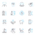 Teeth cleaning linear icons set. Dental, Plaque, Tartar, Flossing, Whitening, Toothbrush, Scaling line vector and