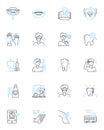 Teeth cleaning linear icons set. Dental, Plaque, Tartar, Flossing, Whitening, Toothbrush, Scaling line vector and