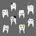 Teeth emoticons with different emotions isolated on white background. Set of vector emoticons. Flat cartoon style Royalty Free Stock Photo