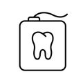 Teeth floss in rectangular case with tooth shape. Linear icon of dental floss in container. Black simple illustration of daily