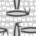 Teeth forceps and teeth pattern seamless. Dentist tool for pulling tooth background
