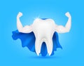 Tooth healthy sparkling and strong muscle with calcium fluorine. Teeth with blue veil isolated on a dark background. Royalty Free Stock Photo