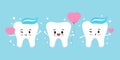 Teeth with heart and sparkles vector dental love icon set.