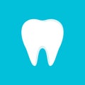 Teeth icon isolated on blue background. Clean tooth concept in flat style. Brushing teeth. Dental clinic design. Teeth symbol for