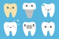 Teeth icon set. Cracked, broken, healthy yellow white ill tooth dental implant prosthesis, braces. Cute cartoon kawaii character. Royalty Free Stock Photo