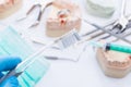 Teeth mold and basic dental tools on white table Royalty Free Stock Photo