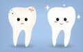 Happy cute smiling healthy and sad sick teeth. Mouth hygiene and toothache. Vector modern style cartoon character