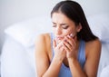 Teeth Problem. Woman Feeling Tooth Pain. Closeup Of A Beautiful Sad Girl Suffering From Strong Tooth Pain. Attractive