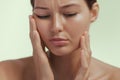 Teeth Problem. Woman Feeling Tooth Pain. Closeup Of Beautiful Sad Girl Suffering From Strong Tooth Pain. Attractive Royalty Free Stock Photo