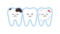 Teeth set cute characters. Healthy, pain with caries and sick bacteria teeth. Dental health and problems. Vector