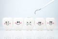 Teeth smile and crying emotion with dental plaque tool