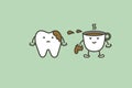 Teeth are smudged from coffee, plaque and yellow tooth concept