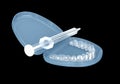 Teeth whitening kit, invisalign and gel. 3D illustration concept