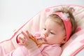 Teething baby girl Royalty Free Stock Photo