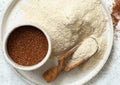 Teff flour and teff grain with a spoon