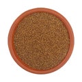 Teff grain filling a small bowl on a white background