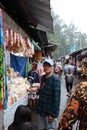 Tegal, January 2023. Photo of a seller on the side of the Guci tourist road. for souvenirs with various kinds of food being sold,