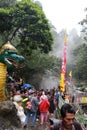 Tegal, January 2023. Photograph of busy and crowded visitors entering the Guci hot spring tourist area