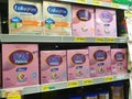 Tegal, May 2023. A wide range of branded infant formula in a supermarket display