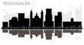 Tegucigalpa Honduras City Skyline Black and White Silhouette wit